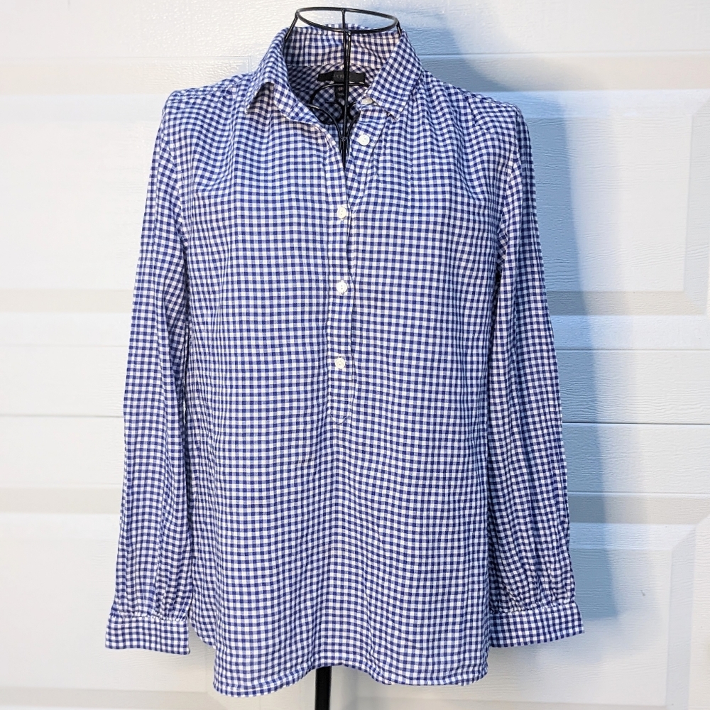 J Crew blue checker button down shirt 0P